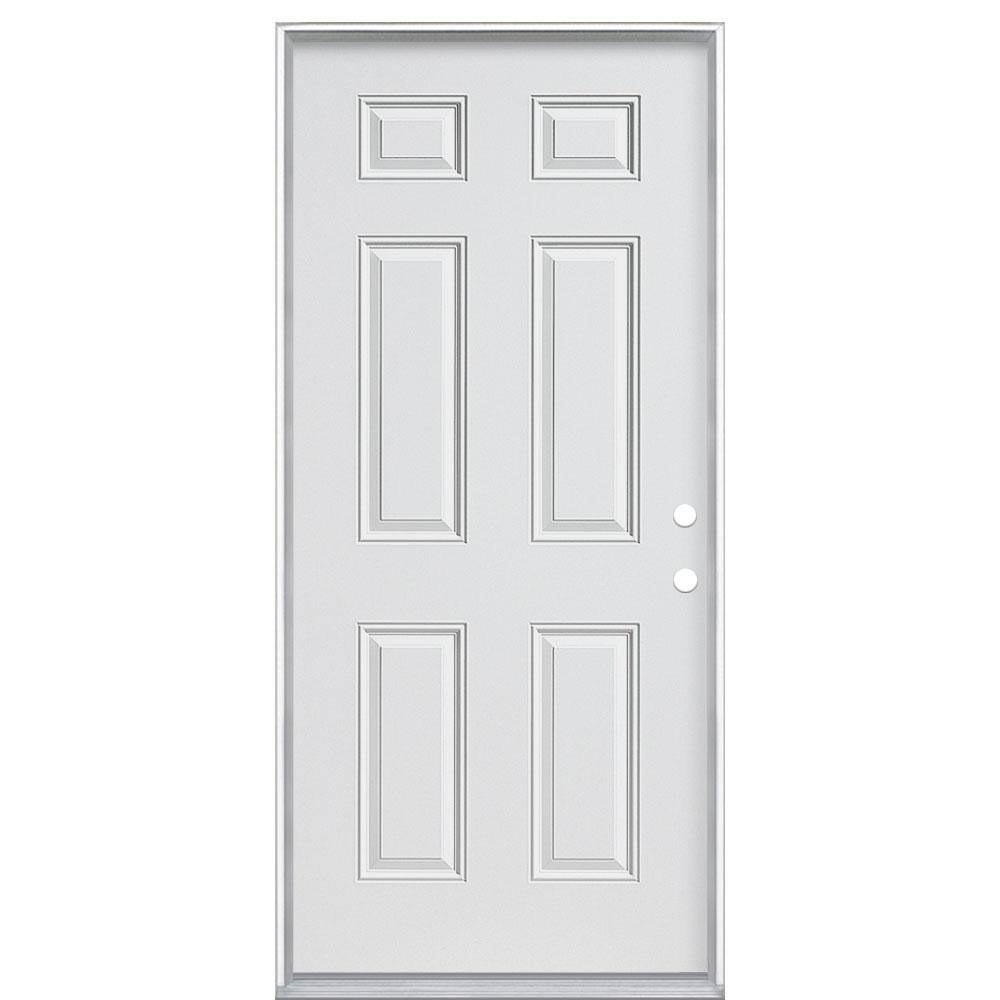 Masonite 36 in. x 80 in. Utility 6-Panel Left Hand Inswing Primed Steel ...