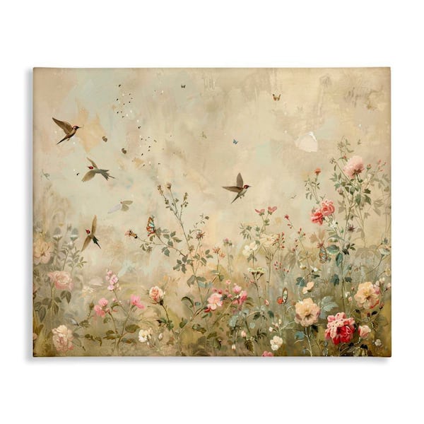Swallows in Flower Meadow by Arlington Prints Unframed Nature Graphic Art Print 16 in. x 20 in.