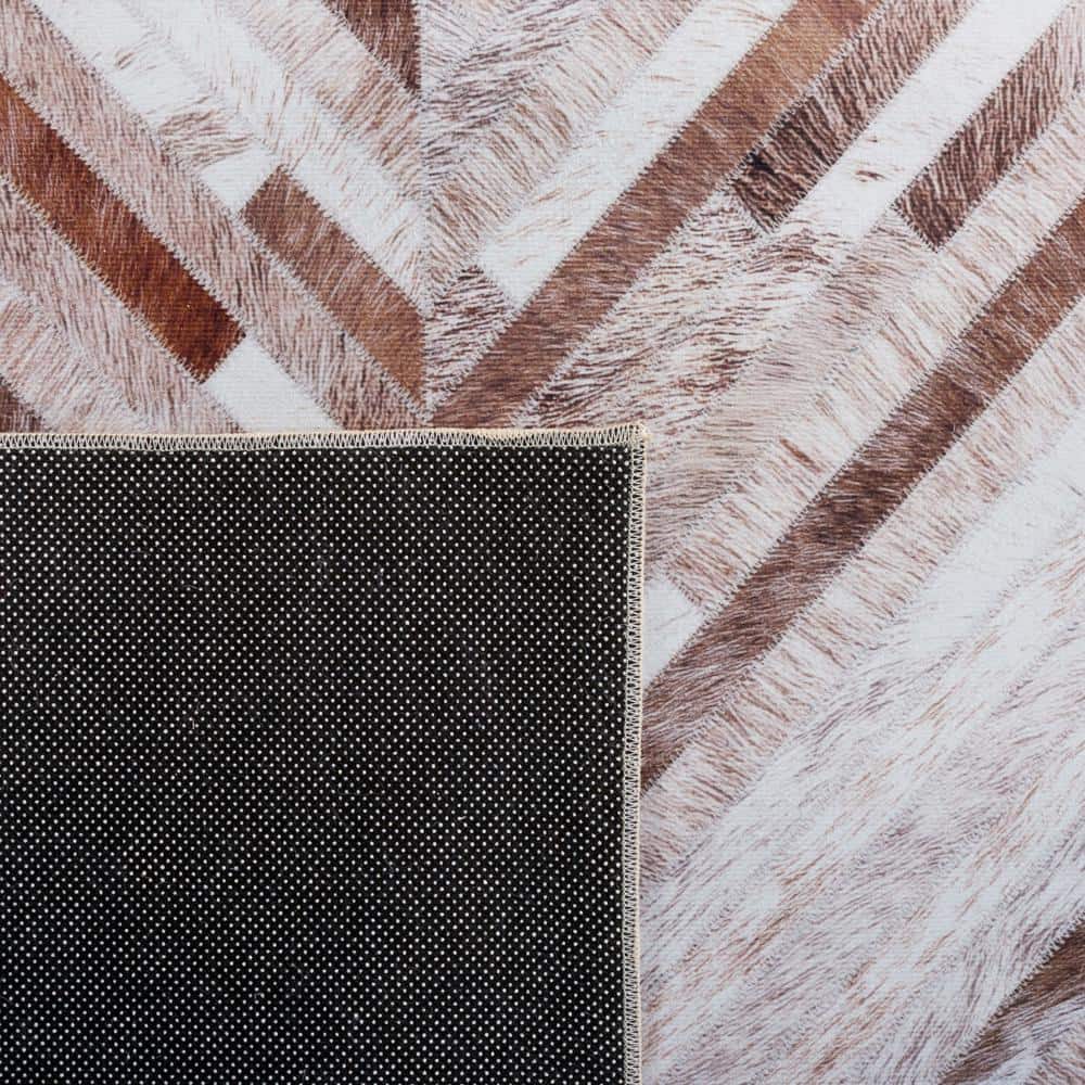 96" x 60" Red and Beige Faux Fur Rectangular Rug