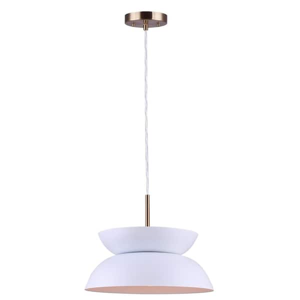 CANARM Mila 1-Light Gold and Matte White Pendant Light with Metal Shade