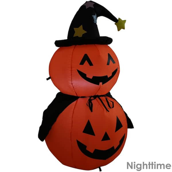 Sunnydaze Decor 4 25 Ft H Double Jack O Lantern With Witch Hat And Cape Outdoor Halloween Inflatable Decoration Lde 985 The Home Depot