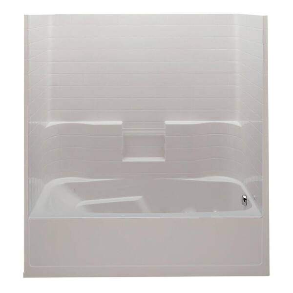 Aquatic Everyday Smooth Tile 72 in. x 36 in. x 76 in. 1-Piece Bath and Shower Kit with Right Drain in Biscuit