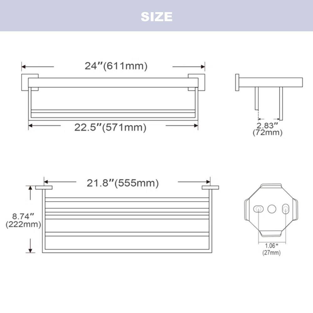 Matte Black Stainless Steel Double Towel Rack, 24-inch