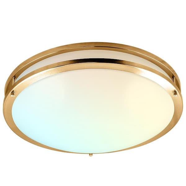 LUXRITE 24-Watt 18 in. 5 Color Selectable LED 2700K/3000K/3500K/4000K/5000K Flush Mount Dimmable Fixture 2160 Lumens ETL Brass