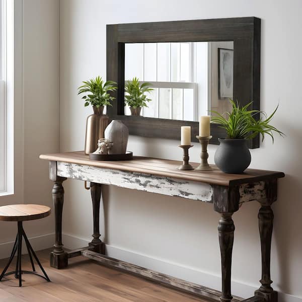 2 Pieces Brown 24 in. W x 35 in. H Solid Wood Hollow Rectangular Charcoal Baked Color Framed Wall Mirror