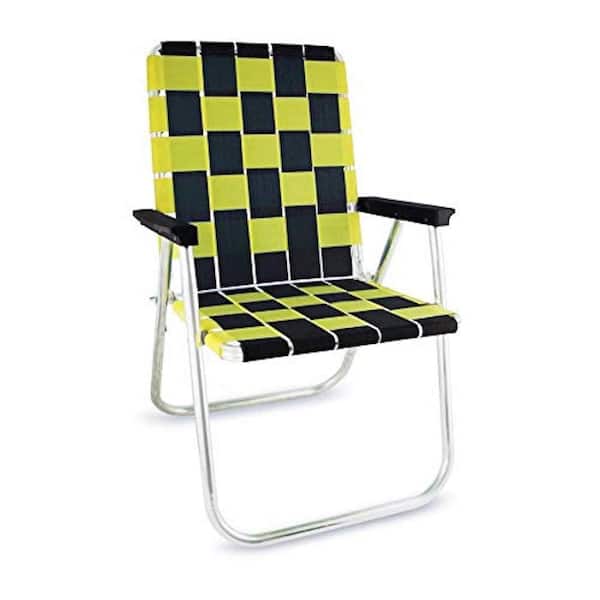 Unbranded Durable Black And Yellow Aluminum Lightweight Stackable Folding Lawn Chair