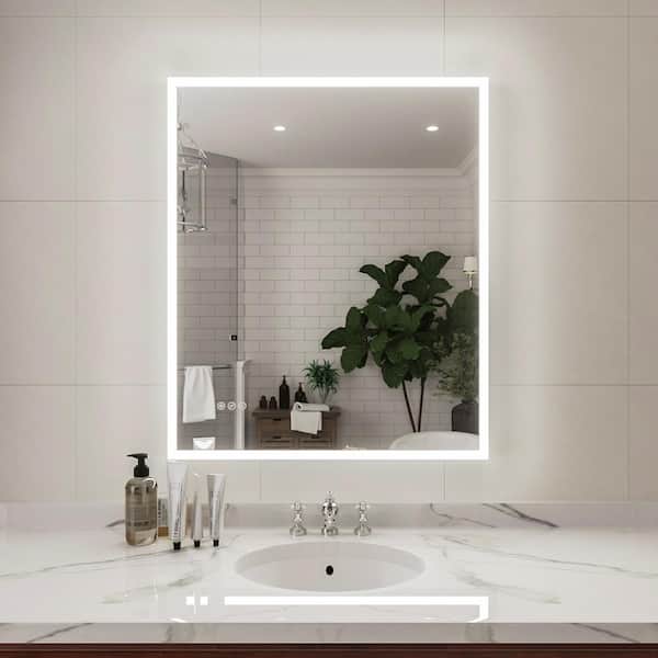 Luna 30 in. W x 36 in. H Rectangular Frameless LED Wall Bathroom Vanity Mirror in Silver