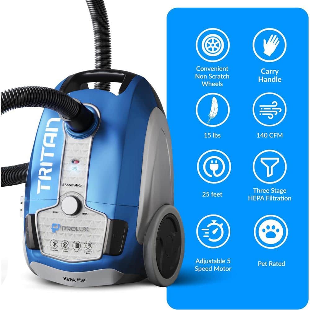 Prolux Tritan Blue Canister Vacuum with HEPA Filter