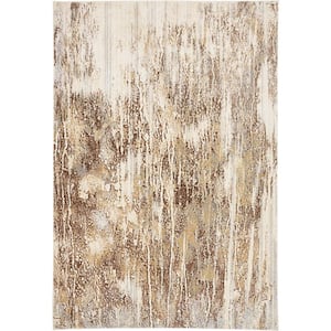 Frida Ivory/Warm Brown 10 ft. x 14 ft. Distressed Polyester Area Rug
