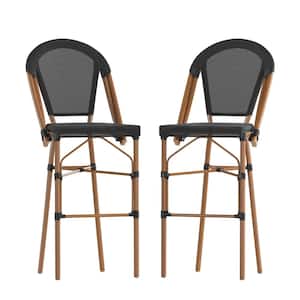 46 in. Black/Natural Mid-Back Metal Bar Stool with Fabric Seat (Set of 2)