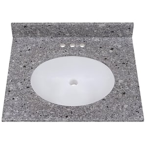 25 in. W x 22 in. D Cultured Marble White Round Single Sink Vanity Top in Mineral Gray