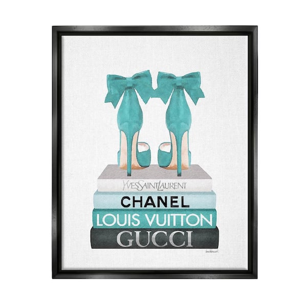 Stupell Industries Turquoise Bow Heels on Books Women's Fashion Canvas Wall Art - Blue - 16 x 20