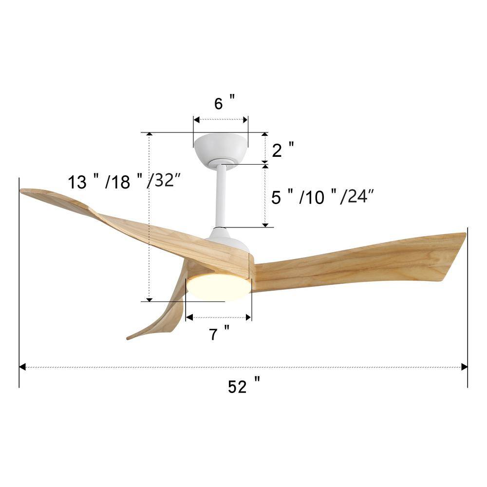 52-Inch White and Light Brown Wood Blade Ceiling Fan with Remote and LED Light