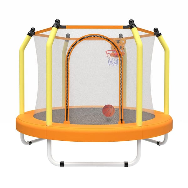 Orange 55 in. Trampoline for Kids Indoor and Outdoor Small Toddler Trampoline with Basketball Hoop