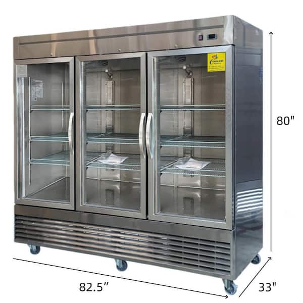 81 in. W 72 cu. ft. Commercial Refrigerator 3 Glass Doors in Stainless Steel
