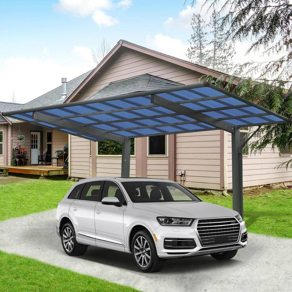  17 ft. W x 9 ft. D x 10.9 ft. H Charcoal Galvanized Metal Roof &Aluminum Frame Outdoor Carport Car Garage Shelter