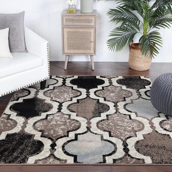 Viking Ivory 5 ft. x 5 ft. Contemporary Trellis Non-Slip Area Rug