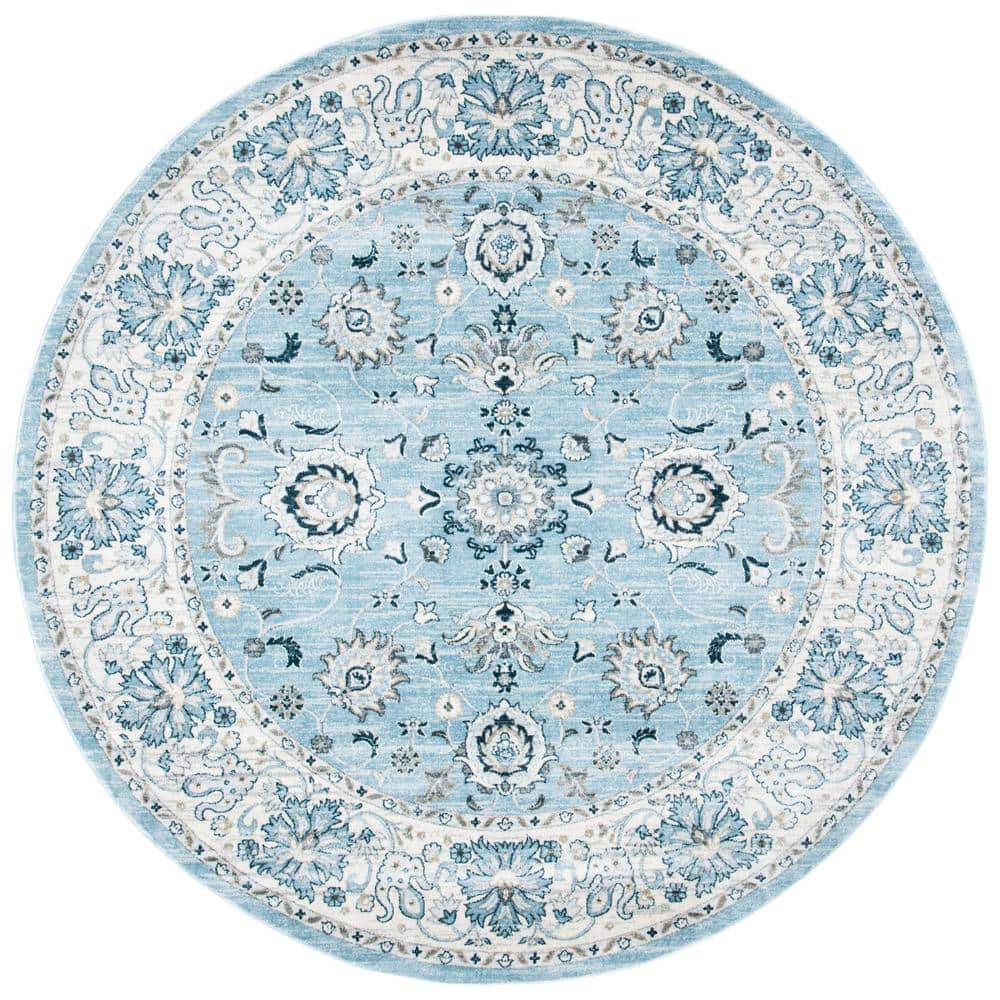 Isabella 8 ft. x 8 ft. Light Blue/Cream Oriental Round Rug