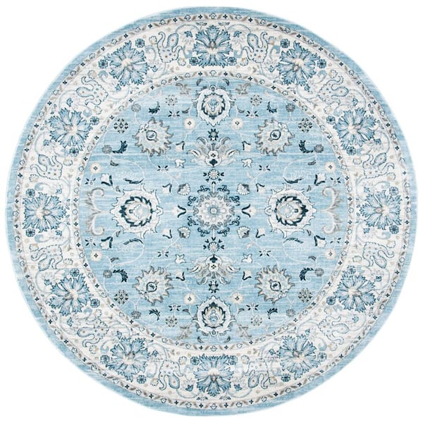 Isabella 8 ft. x 8 ft. Light Blue/Cream Oriental Round Rug