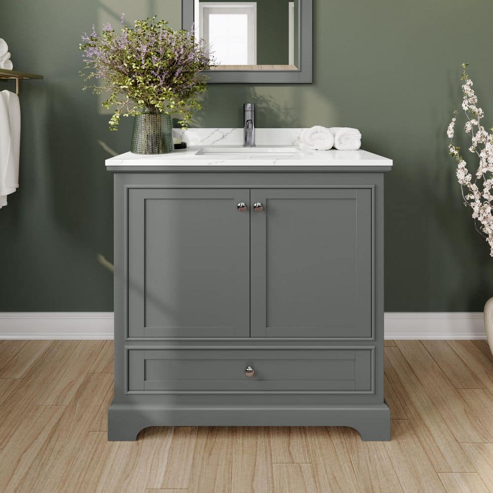 Deborah 36 in. W x 22 in. D x 35 in. H Single Bath Vanity in Dark Gray with Giotto Quartz Top price history on PriceWatchPro