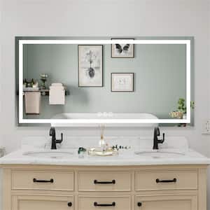 MOC 72 in. W x 36 in. H Large Rectangular Frameless LED Lighted Wall Mount Bathroom Vanity Mirror with Memory Function