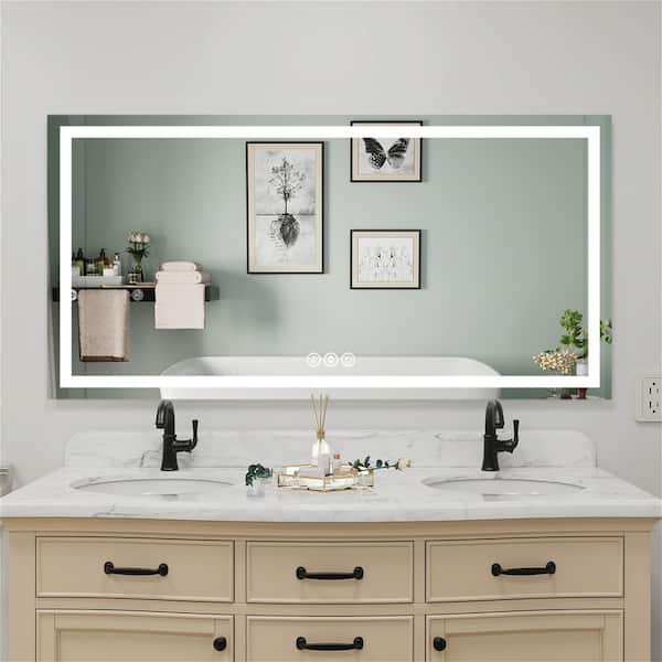 INSTER MOC 72 in. W x 36 in. H Large Rectangular Frameless LED Lighted Wall Mount Bathroom Vanity Mirror with Memory Function