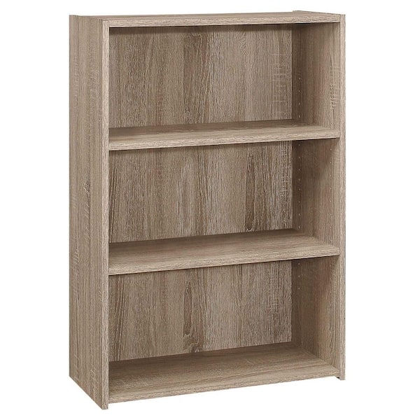 HomeRoots Jasmine 35.5 in. Dark Taupe Reclaimed Wood-Look 3-Shelf Bookcase