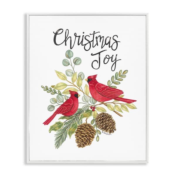 Stupell Industries Christmas Joy Cardinals by Deb Strain 1-Piece Framed Graphic Print Typography Poster Art Print 30 in. x 24 in.
