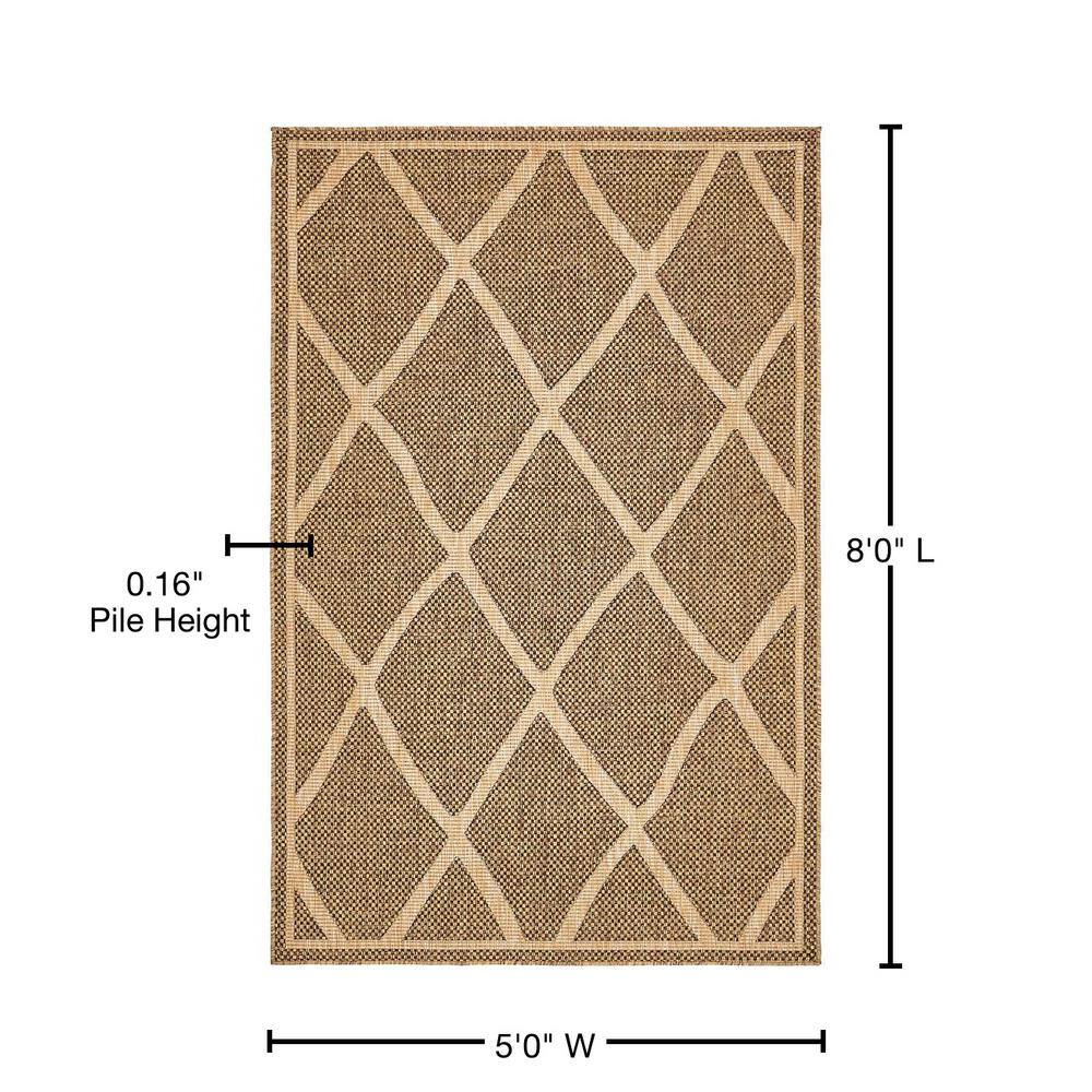 Easy-Care Diamond Brown Synthetic 5' x 8' Outdoor Rug