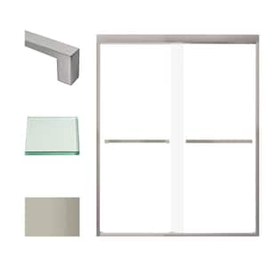 Frederick 59 in. W x 76 in. H Sliding Semi-Frameless Shower Door in Brushed Stainless with Clear Glass