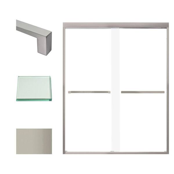 Transolid Frederick 59 in. W x 76 in. H Sliding Semi-Frameless Shower Door in Brushed Stainless with Clear Glass