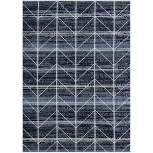 Treasure Arrow Navy Blue/Grey 5 ft. x 7 ft. Geometric Machine Washable Runner Area Rug