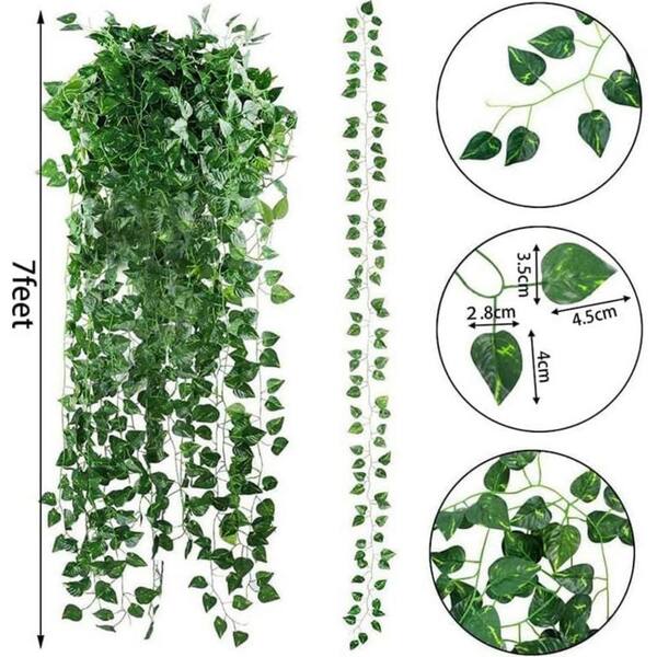 24x Artificial Hanging Garland Ivy Leaves – 6.5 Ft Long – Green Foliage Vines For Home Decor