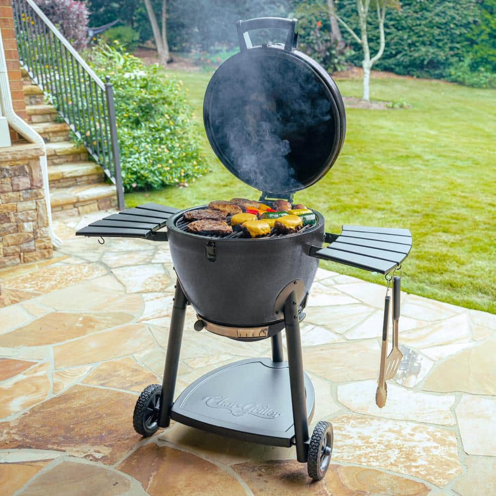 AKORN Graphite Kamado Charcoal Grill and Smoker with Side Shelves