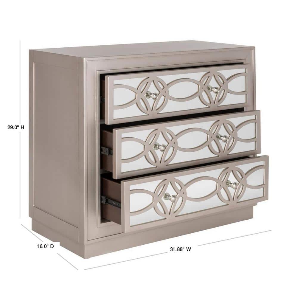 Champagne Silver Transitional 3-Drawer Mirror Chest