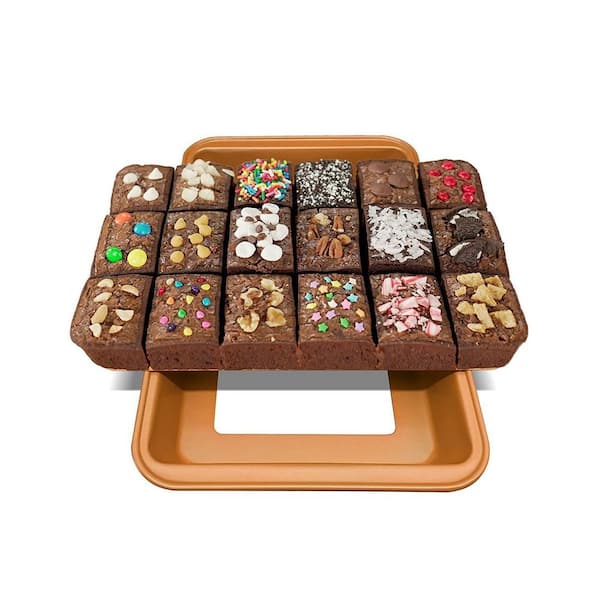 Details about   Brownie Copper Nonstick Baking Pan with Built-In Slicer Perfect Crispy Edges 
