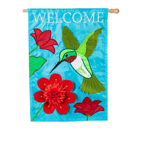 Evergreen 28 in. x 44 in. Hummingbird Welcome Applique House Flag ...