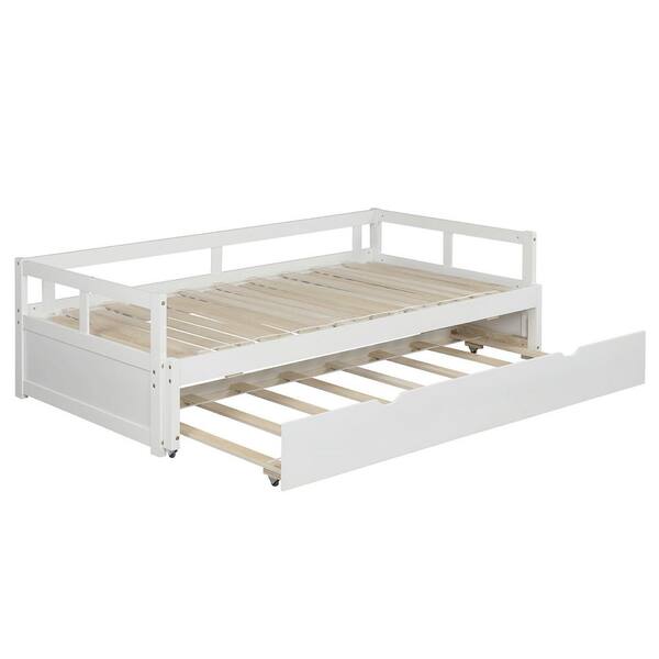 Angel Sar White Wood Twin Daybed With Trundle To King Size Extending Sqw4887aak Angel Sar White Wood Twin Daybed With, Twin To King Size Trundle Bed