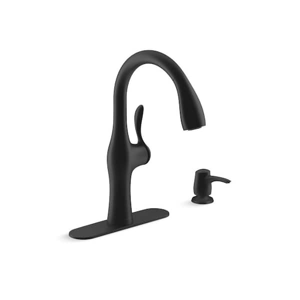KOHLER Alma Single Handle 1.5 GPM Pull Down Sprayer Kitchen Faucet with Soap/Lotion Dispenser in Matte Black