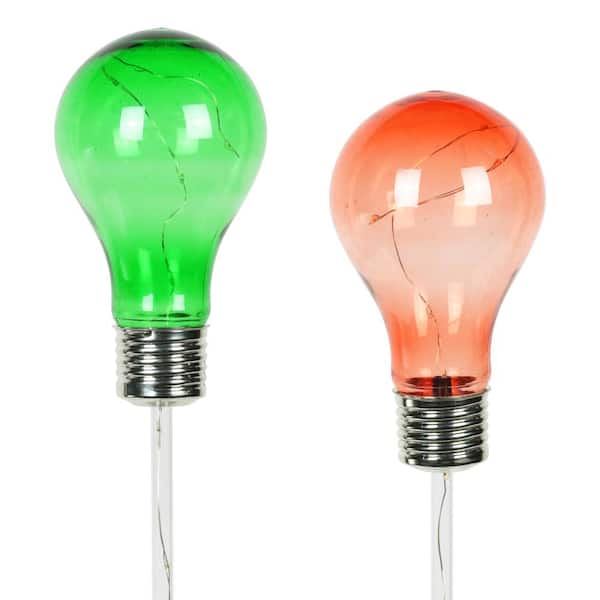 Exhart Solar Holiday Light Bulb 1.61 ft. MultiColor Glass Garden Stakes (2-Pack)