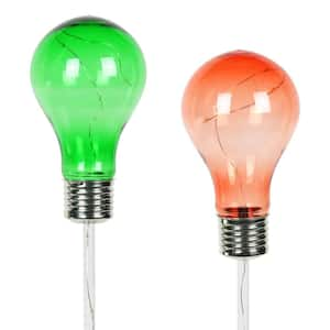 Solar Holiday Light Bulb 1.61 ft. MultiColor Glass Garden Stakes (2-Pack)