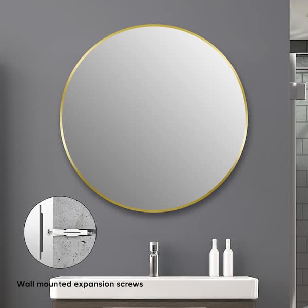 IHOMEadore 19.6 in. W x 27.5 in. H Round Framed Wall Mounted Bathroom Vanity Mirror in Gold IHOMEadore 19.6 in. W x 27.5 in. H Round Framed Wall Mounted Bathroom Vanity Mirror in Gold