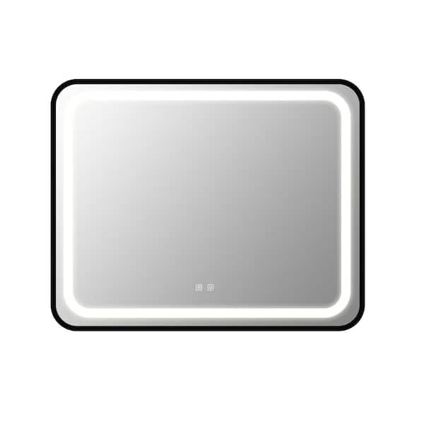 40 in. W x 32 in. H Rectangular Black Aluminum Alloy Frame Wall Mount Bathroom Vanity Mirror, Dimmable, Anti-Fog