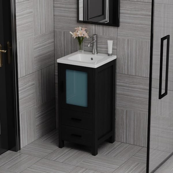 16-Inch Wall Mount Bathroom Vanity With Sink - Small Space Floating Vanity, MDF & Resin, Includes Faucet