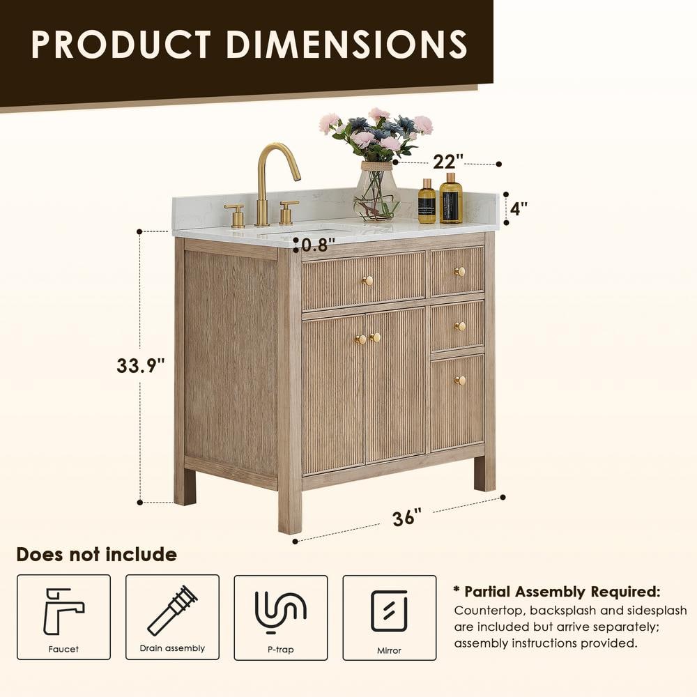 Cerrito 36" Natural Oak Vanity with White Stone Top