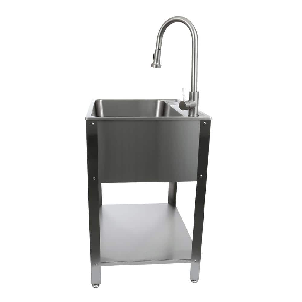 28" Stainless Steel Freestanding Utility Sink with Faucet