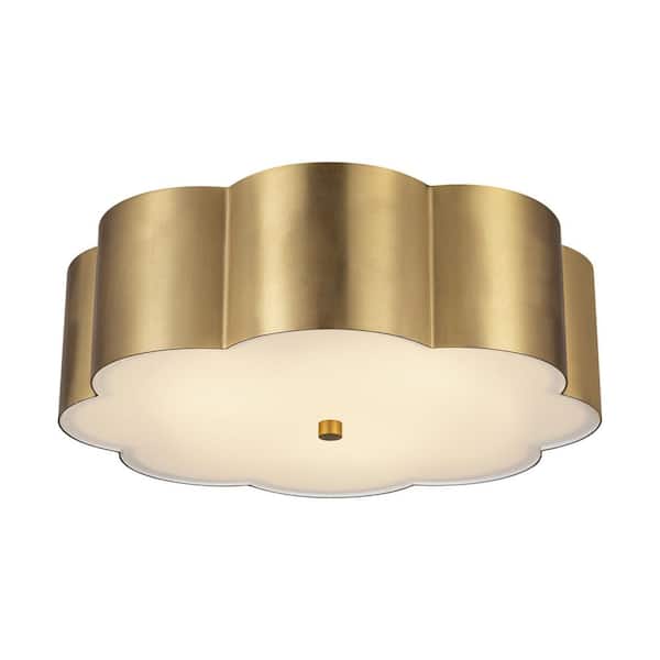 Blossom 14 in. 3-Light 60-Watt Brushed Gold Flush Mount