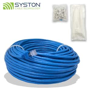 250 ft. Blue CMR Cat 5e 350 MHz 24 AWG Solid Bare Copper Ethernet Network Wire- RJ45 Plug Indoor/Outdoor Heat Resistant