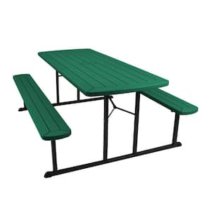 Travis Collection 30 x 72 in. Heavy Duty Folding Rectangular Picnic Table - Green, Black Frame