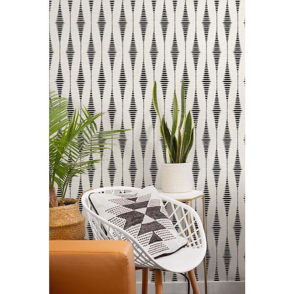 40.5 sq. ft. Ebony and Linen Striped Ikat Vinyl Peel and Stick Wallpaper Roll